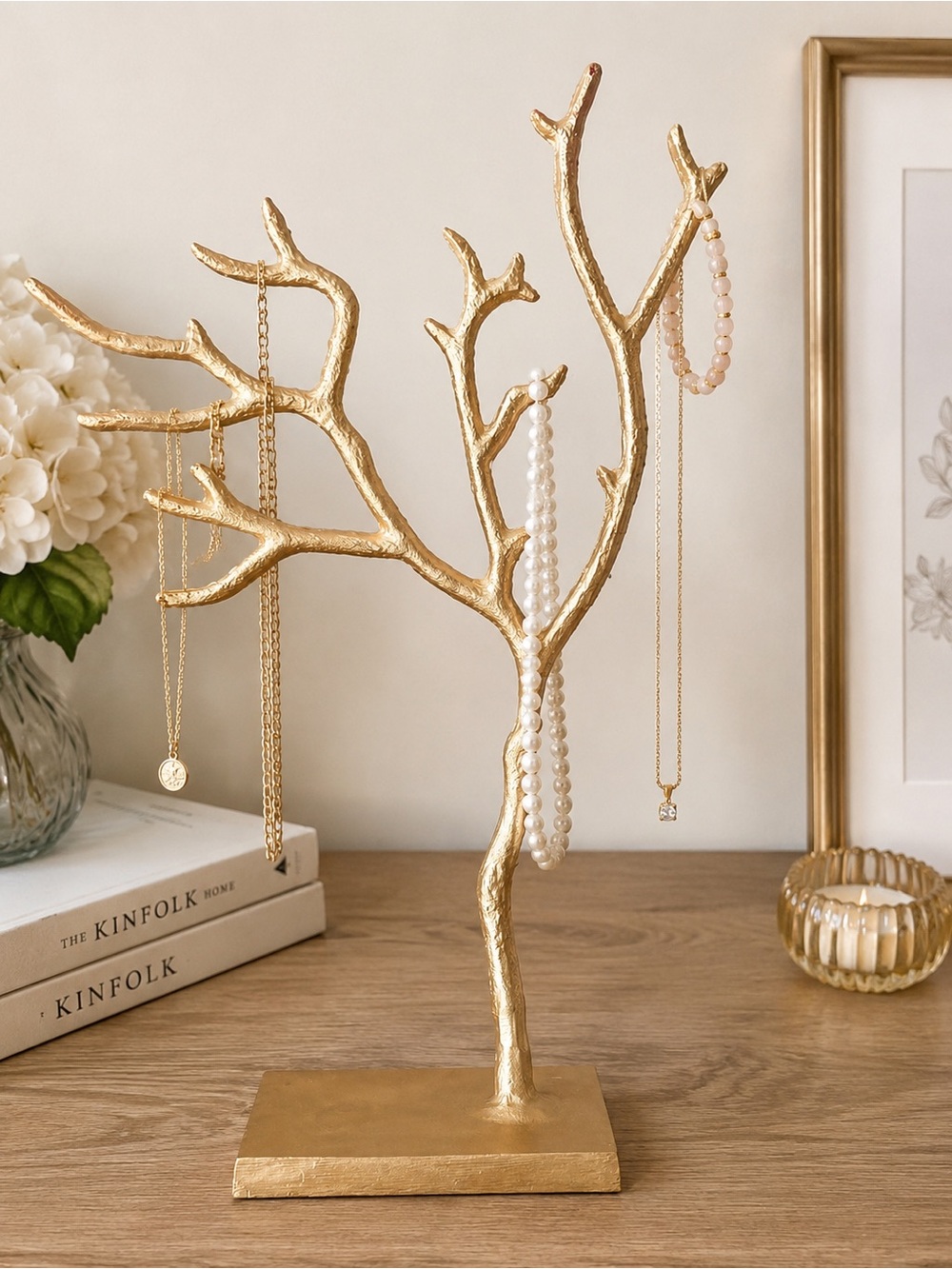 Gold Decorative Branch Jewelry Stand - Home Art